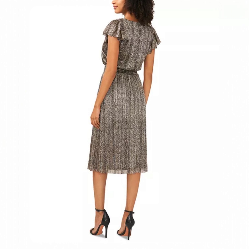VINCE CAMUTO Ruffle Sleeve Metallic Midi Dress - Picture 4 of 6